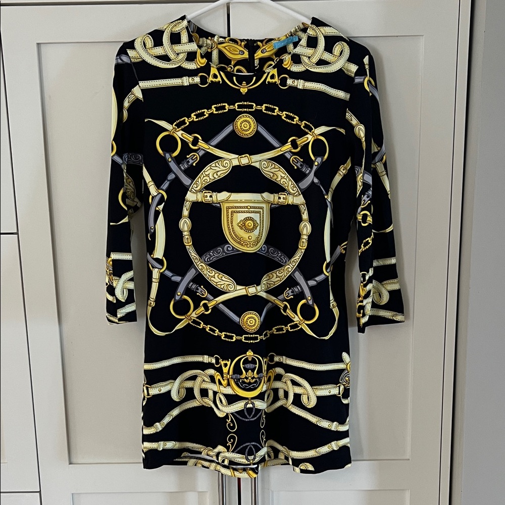 J. McLaughlin Black and Gold Chain Print Tunic/Dress
